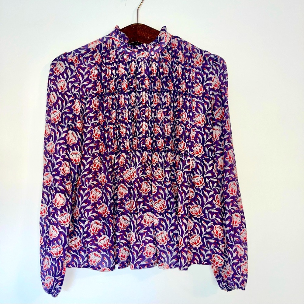 Oliphant Purple Floral Smocked Blouse